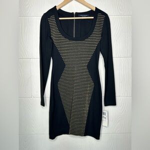 French Connection Black Dress with Gold Stripe Paneling